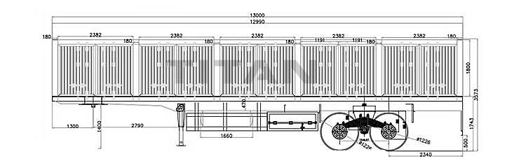 Drawing of 2 Axle Side Wall Semi Trailer