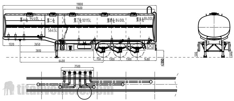 Drawing of 3 Axle Oil Tanker Trailer for Sale