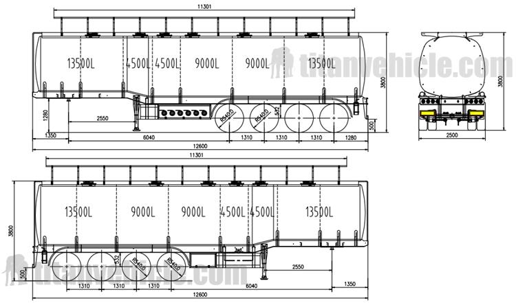 4 Axle 54000 Liters Oil Tanker Trailer with 6 Compartments for Sale In Qatar